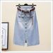 Women's Clothing High Waist Slim Fit Mid Length Denim Skirt For Women Retro Style One Row Of Buttons Slit A-Line Hip Skirt Spring_ecoleips.com