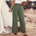 Women's Summer Casual Trousers Solid Color Button Decoration Pockets Drawstring Elastic Waist Wide Leg_ecoleips.com