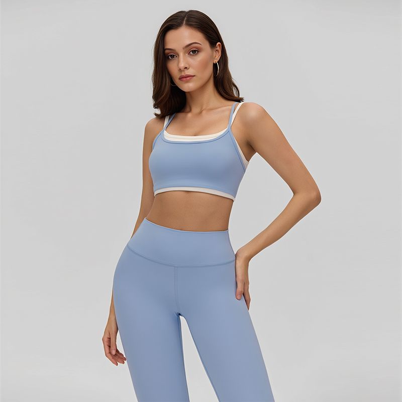Color Block Thin Strap Padded Crop Top & Stretch Bootcut Workout Pants_ecoleips.com