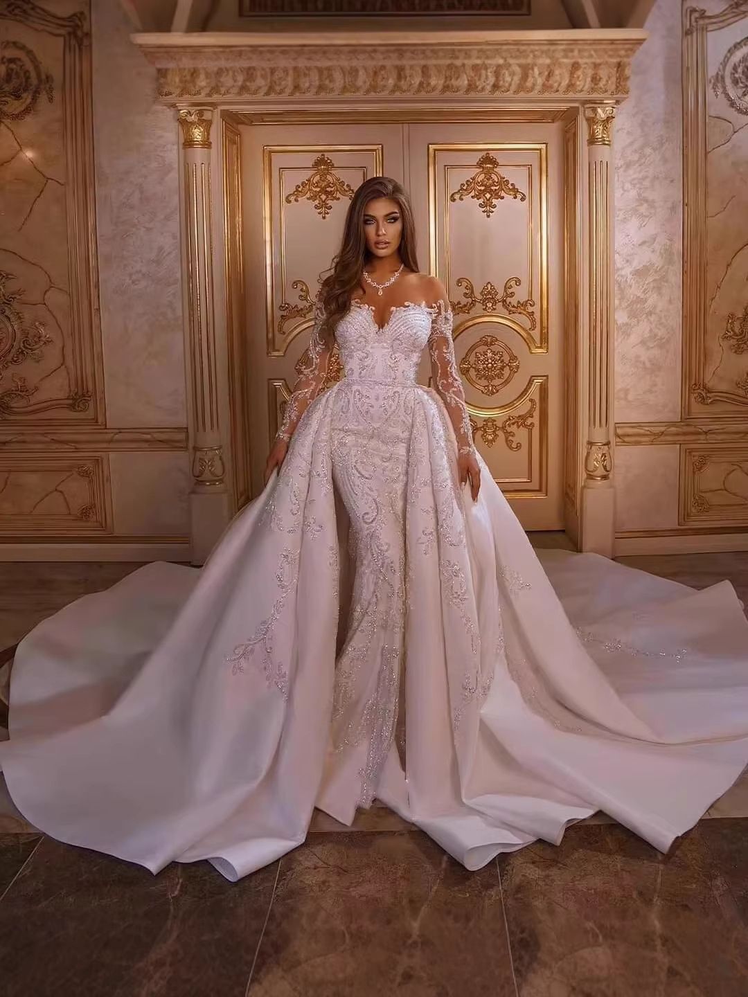 Wedding Dresses For Brides Style Detachable Mermaid Lace Gowns Women's Party Wear_ecoleips.com