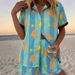 Women's Summer Print Collared Shirt And Shorts Set Short Sleeve Resort Style Clothing Markets_ecoleips.com
