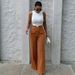 Wide-Leg Pants for Women with Metal Buckle Accents Flowy Straight-Leg Trousers Comfort Stretch Work Casual Bottoms S-XL_ecoleips.com