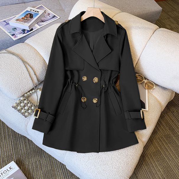 Women's Clothing Suit Collar Trench Coat Waist Hugging Versatile Slimming Petite Khaki Trench_ecoleips.com