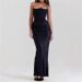 Women's Sexy Strapless Long Dress Solid Color Waist Pleated Elegant Bodycon Dress_ecoleips.com