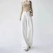 White Wide-leg Jeans For Women, Spring/summer, High-waisted, Pleated, Loose, Slimming, Hip-covering, Drapey,_ecoleips.com