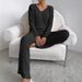 Spring/Summer V-Neck Long Sleeve Pants With Long Pants-Women's Sporty Casual Home Wear Set In Japanese Style_ecoleips.com