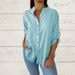 Women's Clothing Spring And Summer Women's V Neck Cotton And Linen Tops Long Sleeve Shirt Loose_ecoleips.com