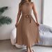 Real Shot Of 2026 European And American Spring/summer Elegant Stand-collar Sleeveless Waist-cinching Pleated Long Dress,_ecoleips.com