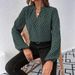 NewEuropean And American Cross-border Women's Printed Pleated Collar Lantern Sleeve French Elegant Blouse Top_ecoleips.com