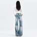 Attention-Grabbing Moment: American Retro Cracked Denim Jeans For Women, Spring Season, Low-Waisted, Wide-Leg,_ecoleips.com