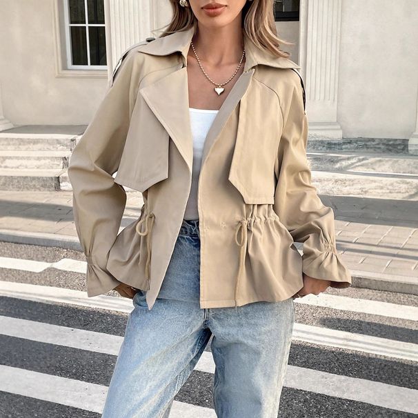 ng2510292 European American Style Short Trench Coat Women, New Spring Autumn Collection, With A Drawstring Waist, Loose Fit,_ecoleips.com