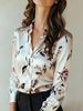 Silk-Touch Satin Blouse With Watercolor Floral Print – Elegant Long Sleeve Shirt For Office & Evening, Breathable Polyester With Stretch (S-XL, Ivory)_ecoleips.com