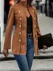 Women's Clothing Retro Long Sleeved Double Breasted Decorative Jacket Solid Color Coat_ecoleips.com