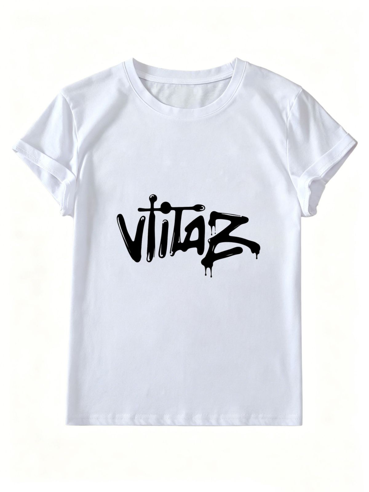 Women Crew Neck Short Sleeve T-Shirt, Drip Graffiti Letter Graphic Loose Fit Casual Summer Basic Tee Tops_ecoleips.com