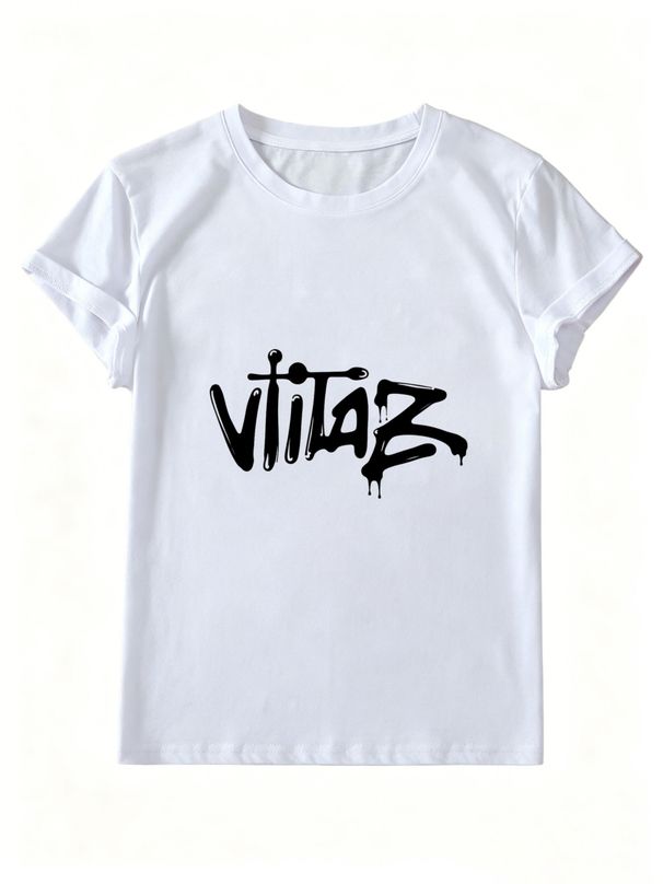 Women Crew Neck Short Sleeve T-Shirt, Drip Graffiti Letter Graphic Loose Fit Casual Summer Basic Tee Tops_ecoleips.com