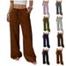 Summer Women's Casual Wide Leg Pants Textured Fabric Solid Color Knotted Waist Slanted Pockets_ecoleips.com