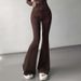 American-style Flared Yoga Pants For Women, Spring And Autumn High-waisted Casual Bootcut Pants, Gray Petite Sports_ecoleips.com