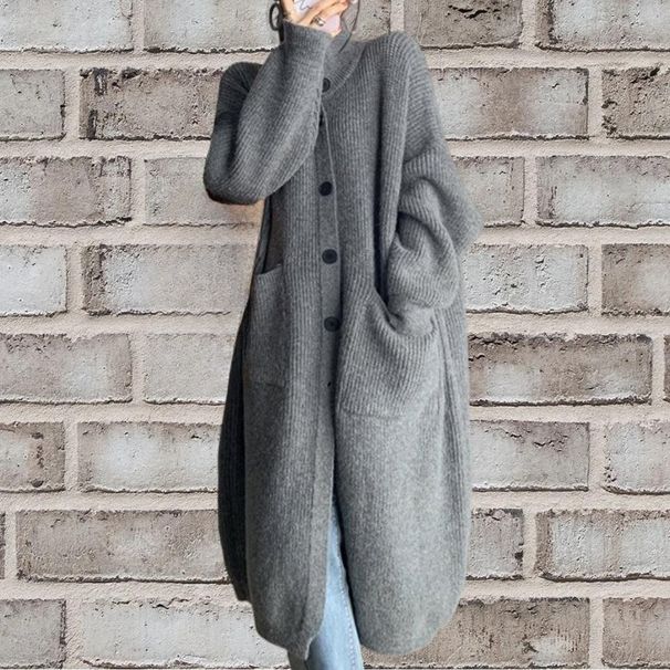 Oversized Notch Lapel Cardigan – Chunky Knit Duster Coat For Women (Black/Cream/Gray, One Size Fits Most)_ecoleips.com