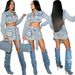 NY8155 Women's Sexy Washed Denim Lace-up 3D Pocket Skirt Set_ecoleips.com