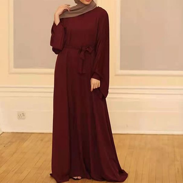 Elegant Spring Muslim Dress – Flowy Long Sleeve Maxi Dress With U-Neck & Flared Sleeves, Modest & Stylish Casual Wear_ecoleips.com