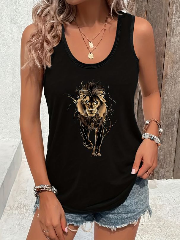 Women's Fashion Tank Top With Print And Round Neckline Perfect For A Cool Spring And SummerKreatives Letter_ecoleips.com