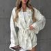 Printed Long Sleeve Nightgown Shorts Ice Silk Comfortable Skin-Friendly Pajamas Two-Piece Set European And American_ecoleips.com