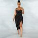 Women's Low Cut Irregular Dress Sexy Exposed Backpack Hip Slit Suspender Dress Fashionable Casual Gown_ecoleips.com
