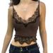 Lace Trim Spliced Ribbed Deep V Camisole, European And American Summer New Women's Clothing, Cropped Sexy Slim-fit Tank_ecoleips.com