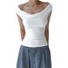 Women's Fashion Summer Solid Color Off-Shoulder Sleeveless Tie Sexy Vest Top T-Shirt_ecoleips.com