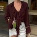 Aria Basics Aria Basics Autumn European And American Style Cross-Border Foreign Trade Women's Design Ruffled V-Neck Long Sleeve Tie Fashion_ecoleips.com