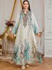 Women's Long Dress Digital Print V Neck Casual Loose Elegant Fashion Cross Border E Commerce Muslim Clothing_ecoleips.com