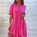 Women's Loose Solid Color Casual Dress Short Sleeve Pure Cotton Lapel American Style Thin Summer Fashion Dress_ecoleips.com