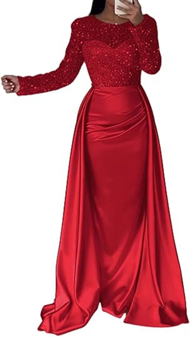 Women's Clothing Women's Banquet Long Sleeved Temperament Socialite Annual Meeting Host Aura Queen Sequined Evening Dress_ecoleips.com