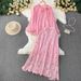 Women's Clothing Bow Round Neck Lantern Sleeve Shirt Top Suit High Waist Slim Lace Patchwork Skirt_ecoleips.com