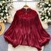 French-Inspired Embroidered Mesh Blouse – Glamorous Puff Sleeve Top With Crystal Embellishments (Oversized Fit)_ecoleips.com