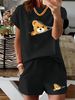 Women’s 2 Piece Outfit Set – Oversized Graphic T-Shirt And Biker Shorts Matching Set, Casual Summer Lounge Tracksuit For Daily Wear-343_ecoleips.com