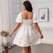 Women's Clothing French Square Neck Dress Slim Fluffy Short Skirt White Skirt_ecoleips.com
