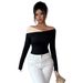 European American Cross-border 2026 Fall/Winter New Style Color-blocked Off-shoulder Top With Irregular Ruffle_ecoleips.com