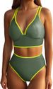 Women's Clothing Women's Deep V Sexy Two Piece Swimsuit Cross Back Color Block Bra High Waisted Shorts Modest Coverage, Beach & Pool Ready_ecoleips.com