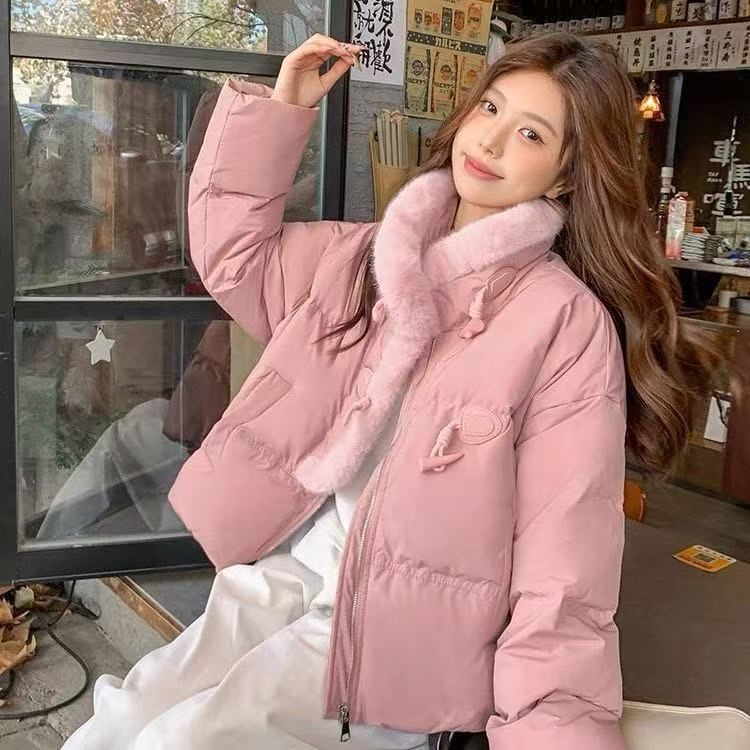 girl 2025 New Korean Style Fleece-Lined Thickened Parka Women, Loose Fit Short Cotton Jacket For Petite Figures_ecoleips.com