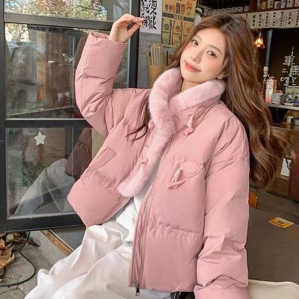 girl 2025 New Korean Style Fleece-Lined Thickened Parka Women, Loose Fit Short Cotton Jacket For Petite Figures_ecoleips.com