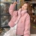 girl 2025 New Korean Style Fleece-Lined Thickened Parka Women, Loose Fit Short Cotton Jacket For Petite Figures_ecoleips.com