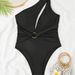 Women's Solid Cutout One-Piece Swimsuit – Sexy High-Cut Leg & Backless Design, Breathable Polyester (Sizes S-Xl, Black)_ecoleips.com