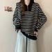 European American Style Spring And Autumn Navy Collar Casual Sweatshirt For Women, Striped Shirt, Plus Size, Unique_ecoleips.com