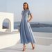 Women's Clothing Women's V Neck Dress Lace Trimmed Waist Short Sleeved Outfit For Vacation Style For Formal & Casual For Women_ecoleips.com