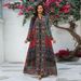 Elegant Long Arabic Abaya Dress With Dubai-Inspired Floral Print & Embellishments - Breathable Polyester Chiffon For Women (S-Xxl)_ecoleips.com