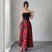 European And American Cross-border 2026 Spring-summer New Elegant Women's Rose Print Patchwork Short Strapless Sexy Long_ecoleips.com