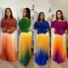 Elegant Fashion Two Piece Set For Women Spring Summer Puff Sleeves Mid-Calf A-Line Skirt Plus Size Pleated Clothing Suit_ecoleips.com