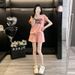 Pink Letter Print Set For Women, Summer 2025, Loose Youthful Casual Sweatshirt And Shorts, Slimming Two-Piece Outfit_ecoleips.com