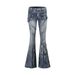 Vintage American Flare Jeans For Women - High Waisted Stretchy Denim Pants With Distressed Wash, Retro Streetwear Style_ecoleips.com